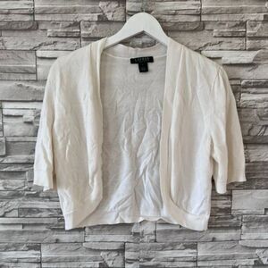 Ralph Lauren || Women's Mini Elegant Formal Open Front Cotton Cardigan White L